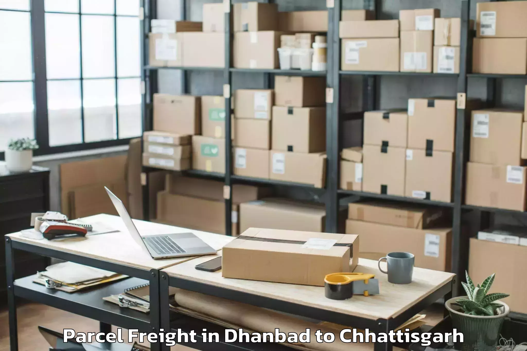 Easy Dhanbad to Nit Raipur Parcel Freight Booking